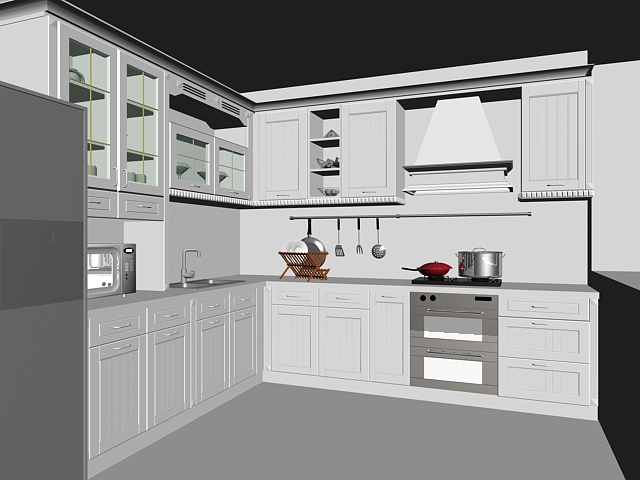L kitchen layout design 3d rendering