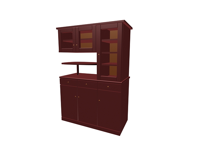 Red kitchen cupboard 3d rendering