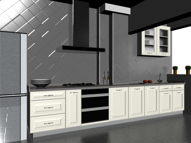 Minimalist kitchen design 3d rendering
