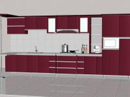Maroon kitchen units 3d model preview