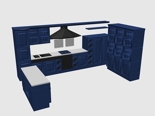 U kitchen cabinet design 3d rendering