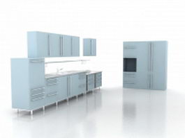 Sky blue kitchen design 3d model preview
