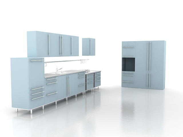 Sky blue kitchen design 3d rendering