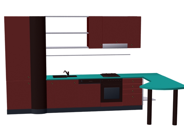 Kitchen cabinet with counter 3d rendering