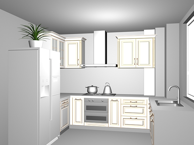 Small kitchen room design 3d rendering
