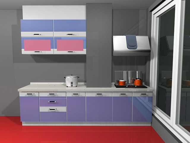 Small double-row kitchen 3d rendering