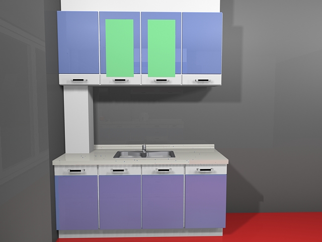 Small double-row kitchen 3d rendering