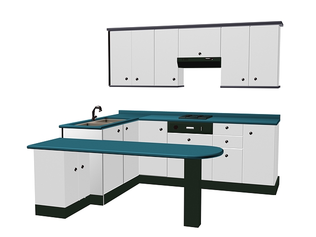 L-kitchen with counter 3d rendering