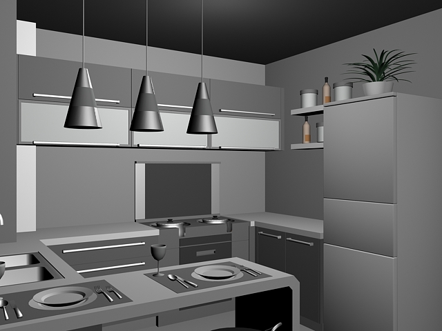 Small kitchen with counter design 3d rendering