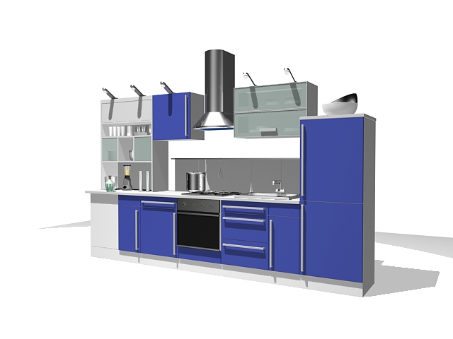 Blue kitchen cabinet design 3d rendering
