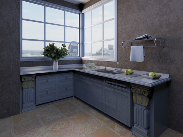 Corner kitchen cabinet 3d rendering