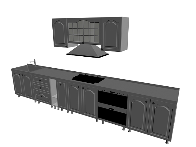 Single wall kitchen cabinet 3d rendering