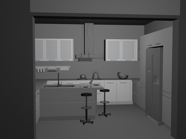 Modern kitchen design 3d rendering