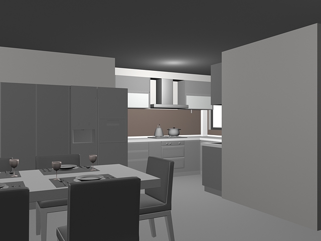 Kitchen and dining set design 3d rendering