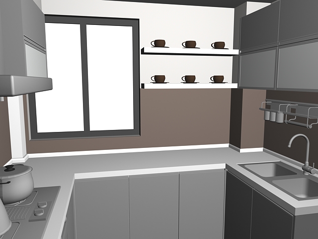 Kitchen and dining set design 3d rendering