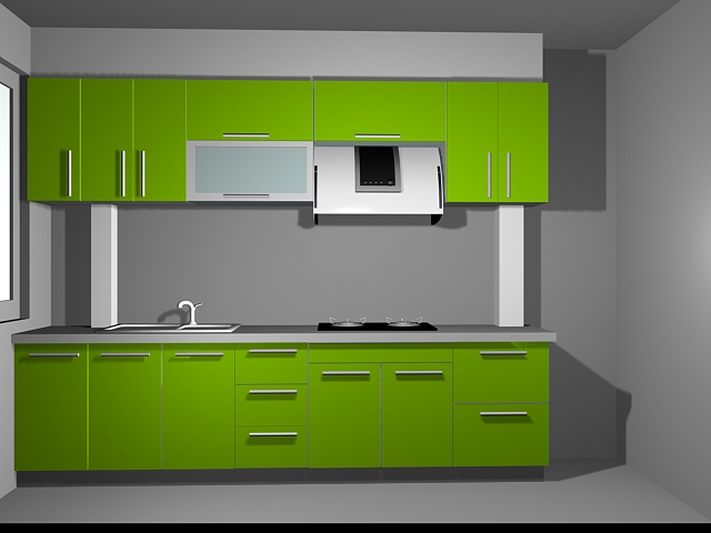 Fancy green kitchen design 3d rendering