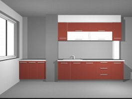 Indian red kitchen design 3d model preview