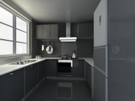U kitchen design plan 3d model preview