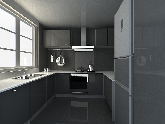U kitchen design plan 3d rendering