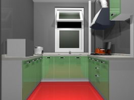 Green U-kitchen ideas 3d model preview