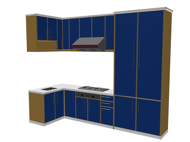 Blue kitchen cabinet 3d rendering