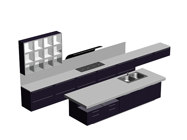Double line kitchen cabinet 3d rendering