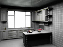 Classic U-kitchen design 3d model preview