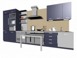 Single line kitchen cabinet 3d model preview