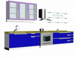 Straight line kitchen design 3d model preview