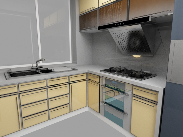 Modern corner kitchen design 3d rendering