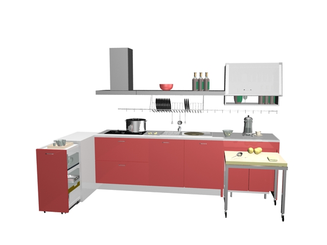 Small pink kitchen design 3d rendering