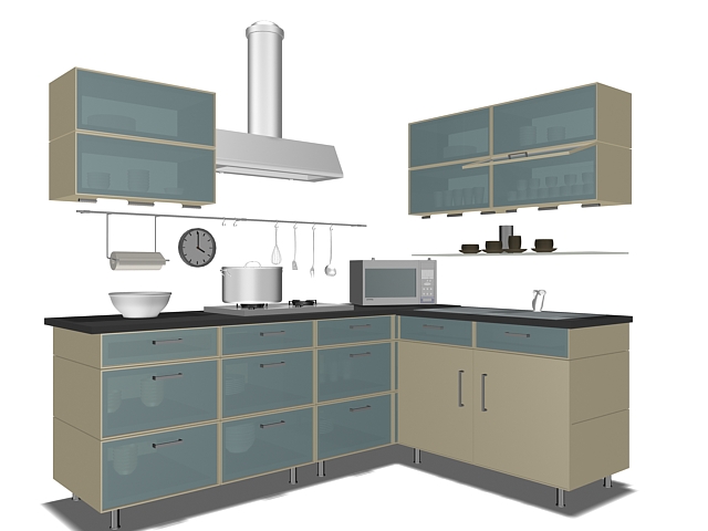 Corner kitchen cabinet units 3d rendering