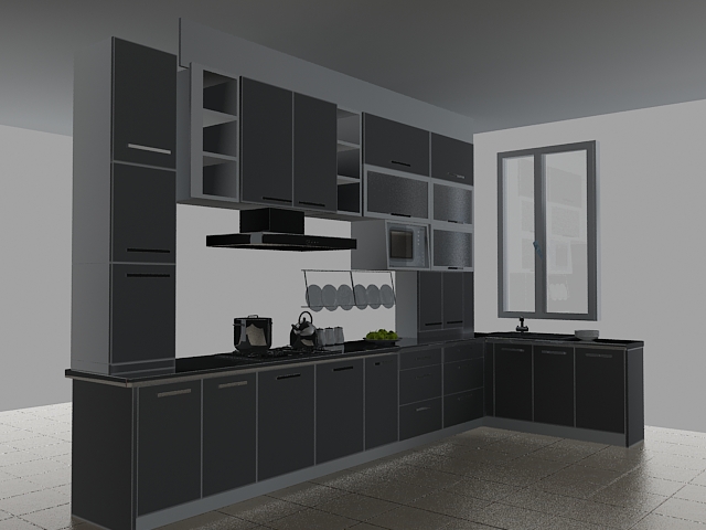 Gray kitchen design 3d rendering