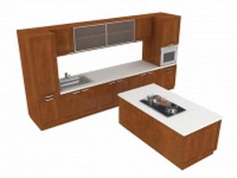 American open kitchen design 3d model preview
