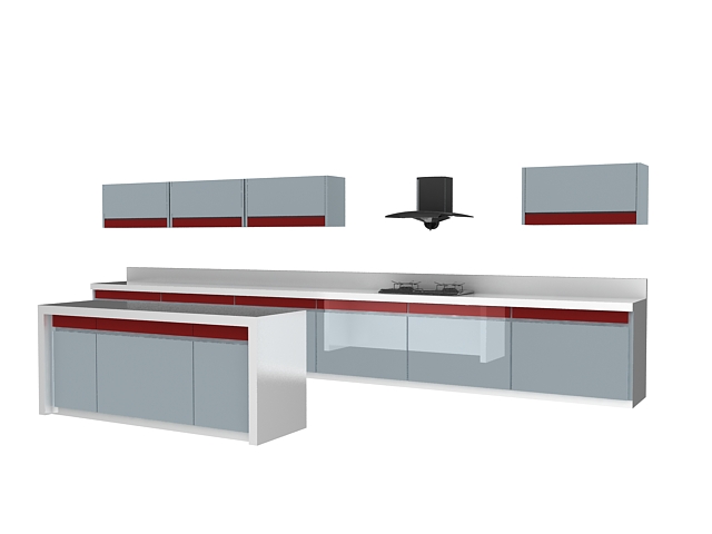 Open kitchen design 3d rendering