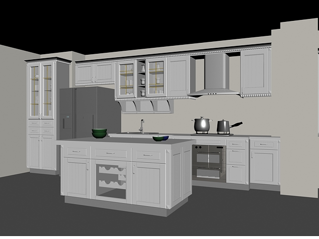 European block kitchen design 3d rendering