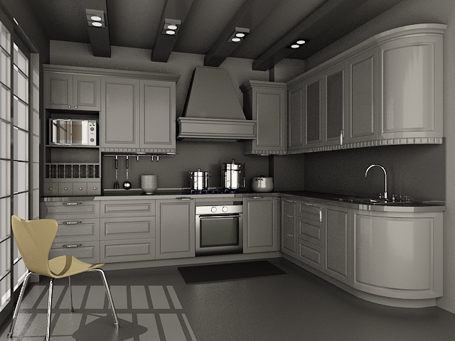 Small kitchen units design 3d rendering