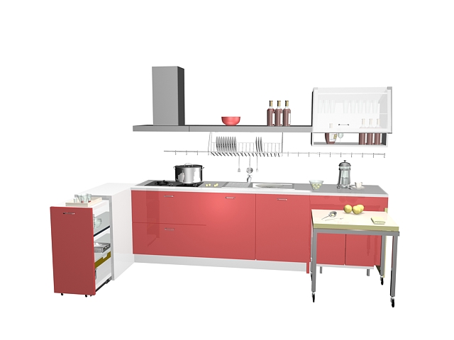 Pink kitchen units 3d rendering