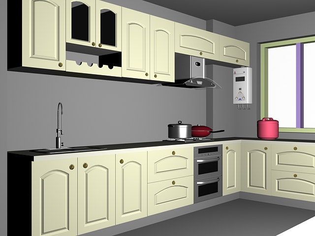 Green kitchen cabinets 3d rendering