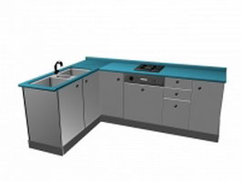 L kitchen cabinet unit 3d model preview