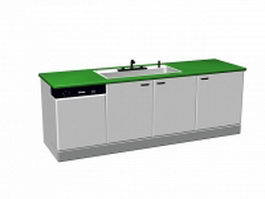Green kitchen sink cabinet 3d model preview