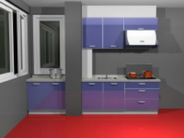 Single blue kitchen unit 3d model preview