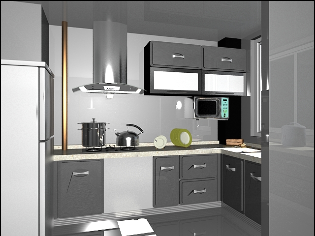Silver gray kitchen design 3d rendering