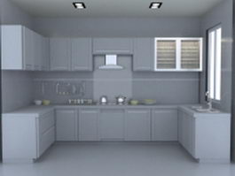 U-kitchen layout design 3d model preview