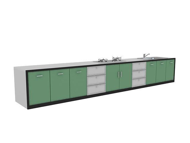 Green straight line kitchen cabinet 3d rendering