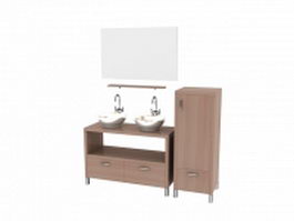 Wood vanity and cabinet 3d model preview