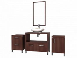 Wooden bathroom vanity cabinet 3d model preview