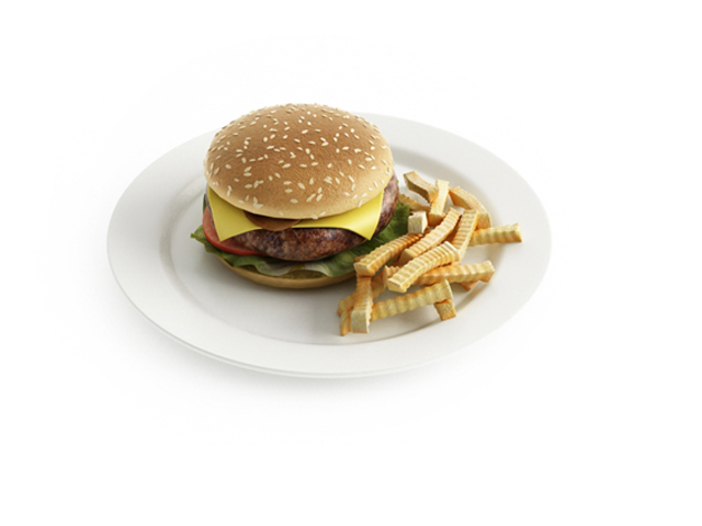 Hamburger and fries 3d rendering