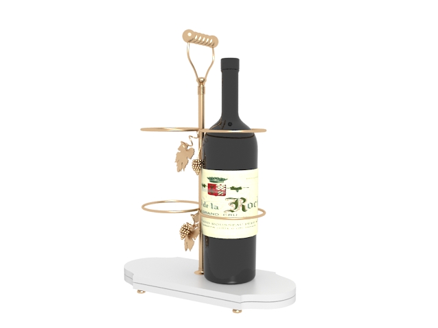 Wine rack with a bottle of red wine 3d rendering