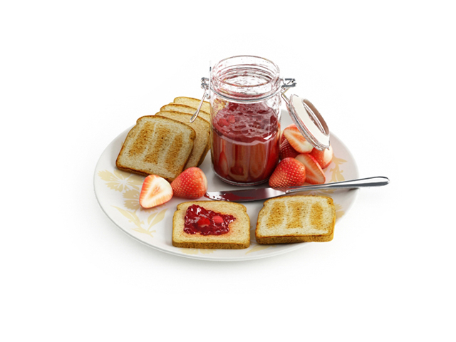 Breakfast toast with strawberry jam 3d rendering